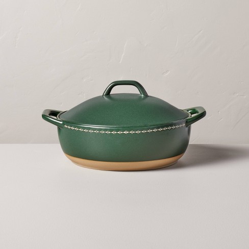 2.8qt Nordic Christmas Trim Stoneware Baking Dish with Lid Green - Hearth &  Hand™ with Magnolia