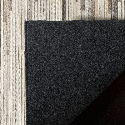 Ivory and Charcoal Geometric Hand-Knotted Leather Area Rug