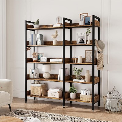 COUCHETA 65.4 Inch 5-Tier Convertible Corner Bookshelf, L-Shaped Storage Shelf with Retro Industrial Style
