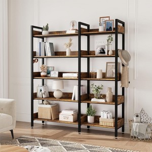 COUCHETA 65.4 Inch 5-Tier Convertible Corner Bookshelf, L-Shaped Storage Shelf with Retro Industrial Style - 1 of 4