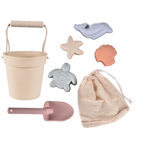 Link Set! Play! Silicone Beach & Pool Toy 7pc Set For Travel Bucket Shovel 4 Sands Molds For Toddlers & Babies Bag Included - Beige : Target