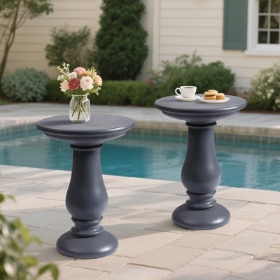 UPHA 16-Inch Round Side Table Set of 2 - Magnesium Oxide Roman Column End Table for Indoor & Outdoor Use,Dark Gray