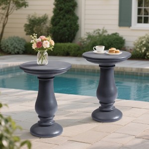 UPHA 16-Inch Round Side Table Set of 2 - Magnesium Oxide Roman Column End Table for Indoor & Outdoor Use,Dark Gray - 1 of 4