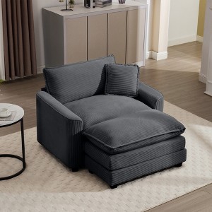 Corduroy Single Chair Sofa with Footstool and Pillow, Deep Seat Lounge Chair for Living Room, Bedroom, Club - 1 of 4