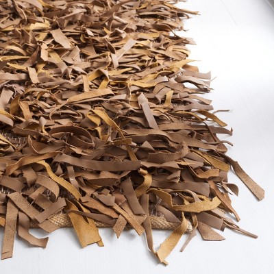 Hand-Knotted Luxe Leather Shag Area Rug, Light Gold, 6' x 9'