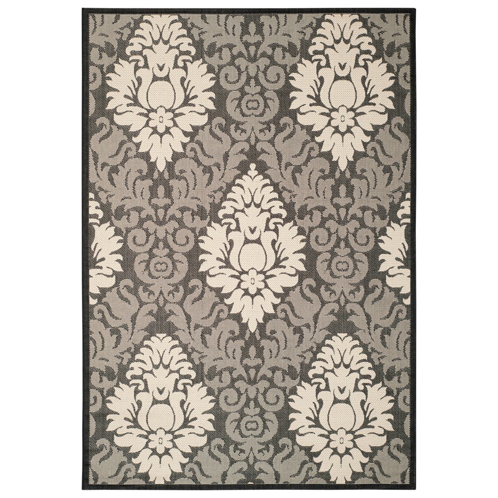 4'X5'7in Dorchester Damask Outdoor Rug Black/Sand - Safavieh