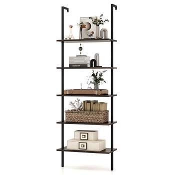 Tangkula 5 Tier Ladder Shelf 71" Height Wall-Mounted Bookshelf Display Storage Organizer