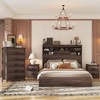 NicBex Queen Vintage Wood Platform Bed Frame with Storage Headboard and Charging Station,No Box Spring Needed,White/Walnut/Gray - 2 of 4