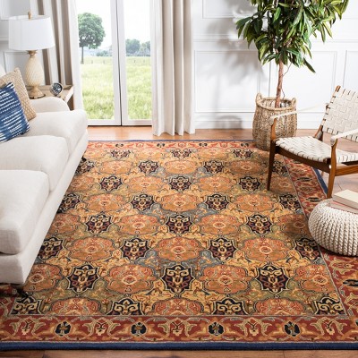 Hand-Tufted Blue and Red Wool Rectangular Area Rug, 5' x 8'