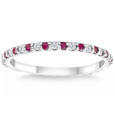 Pompeii3 1/2Ct Ruby & Diamond Eternity Wedding Ring 14k White Gold Womens Band