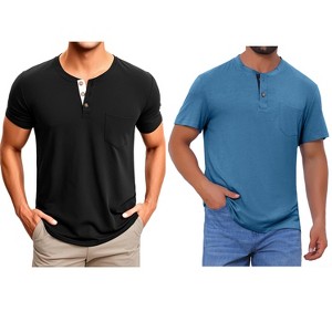 INSPIRE CHIC Men's Summer Short Sleeve Button Basic Henley T-Shirts 2 Packs - 1 of 4