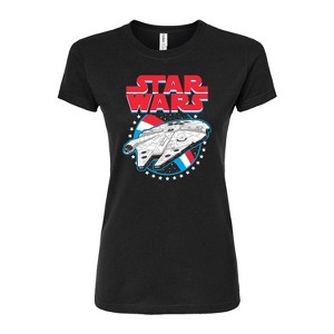 Women's - Star Wars - Millennium Falcon Americana-Juniors Fitted Graphic T-Shirt Fitted Graphic T-Shirt - 1 of 3