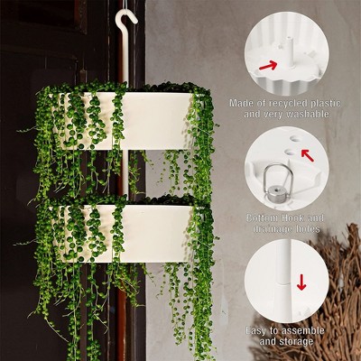 White Double Tiered Plastic Hanging Planter, 10 Inches