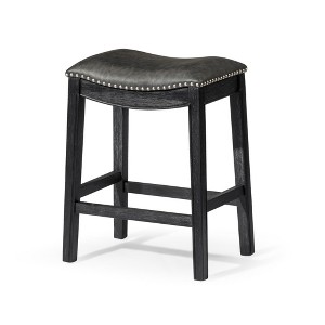 HomeRoots 26" Charcoal and Black Faux Leather and Solid Wood Backless Counter Height Bar Chair - 1 of 4