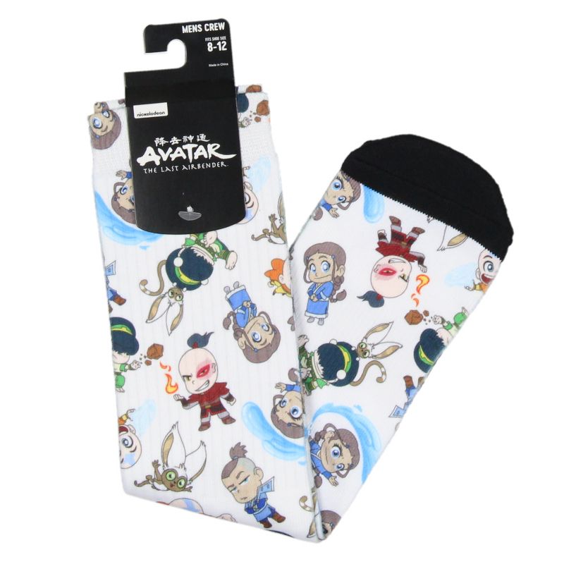 Avatar The Last Airbender Chibi Character All Over Sublimated Crew Socks White, 3 of 4