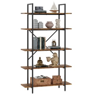 Bookshelf, 5 Tier Shelf Bookcase, Tall Bookshelf with Storage, Industrial Display Shelves with Open Metal Frame for Bedroom, Living Room, Home Office - 1 of 4