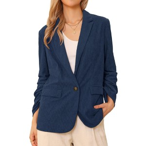 INSPIRE CHIC Women Ruched Sleeve One Button Lapel Pockets Suit Jackets Work Business Casual Blazer - 1 of 4
