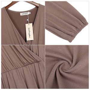 Women's Wrap V Neck Swing Long Sleeve Mini Dress Elastic Waist Fit Flare Dress - 1 of 4