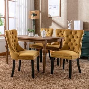 Akoasm Set of 2 Modern Velvet Upholstered Dining Chairs, Armless Chair with Wood Legs For Dining Room-Yellow - 1 of 4