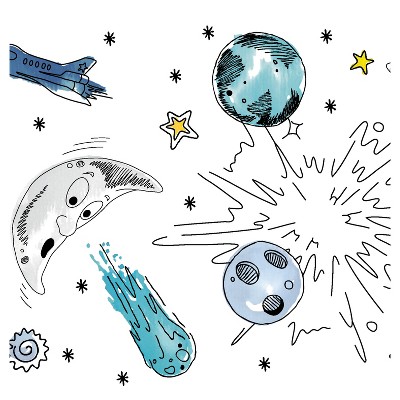Tempaper Kids' Galaxy Self-Adhesive Removable Borders Wallpaper Out Of This World White: Vinyl, Peelable, Washable, 6"x180"