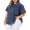 Agnes Orinda Women's Plus Size Denim Short Sleeve Chest Pocket Button Down Shirts - 2 of 4