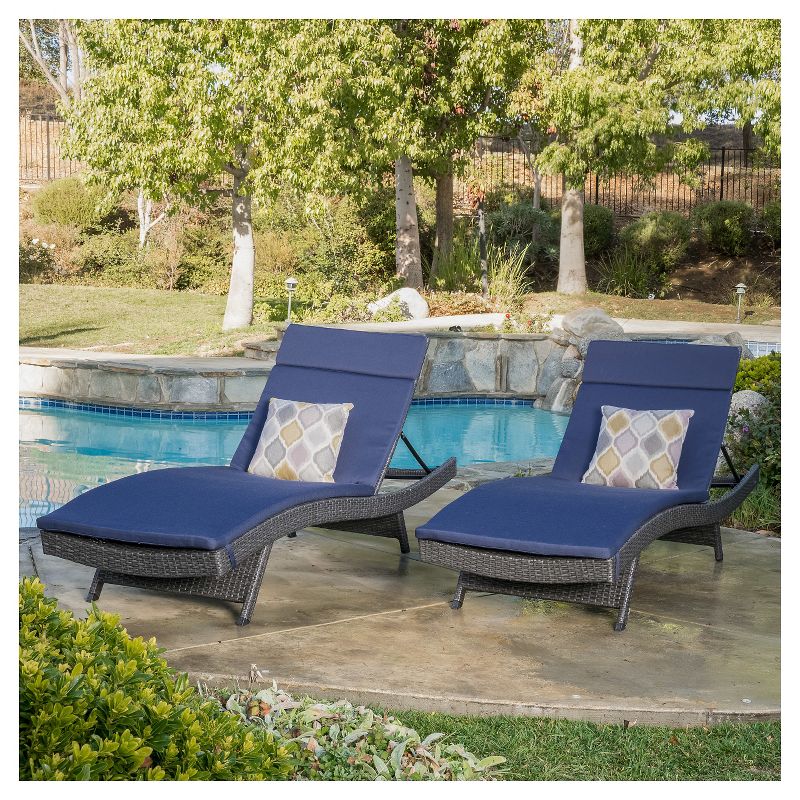 Salem Set of 2 Gray Wicker Adjustable Chaise Lounge - Navy Blue - Christopher Knight Home, 3 of 5