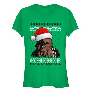 Juniors Womens Star Wars Santa Hat Chewbacca T-Shirt - 1 of 3