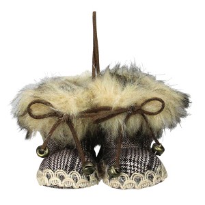 Northlight Houndstooth Booties with Faux Fur Trim Christmas Ornament - 3" - 1 of 4