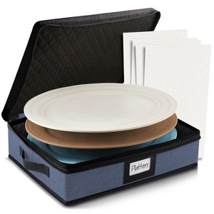StorageBud Fine China Storage Containers, Durable Dinnerware Storage Set, Hard Shell Quilted Dish Storage Boxes with Felt Dividers - 1 of 4
