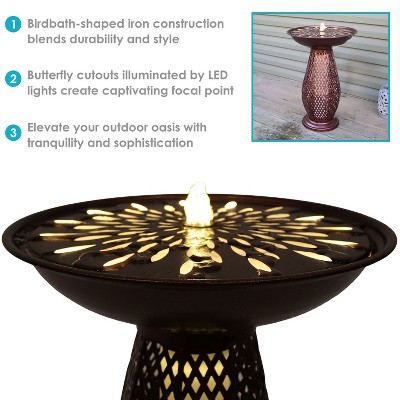 Brown Metal Crosshatch Bird Bath Fountain with LED Lights