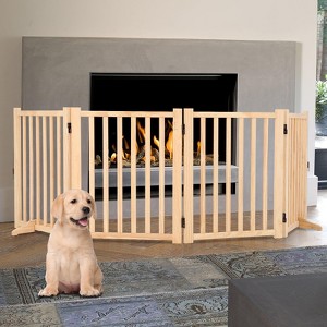 Freestanding Pet Gate Foldable Panel, No Tools Needed Dog Gate for Stairs & Doorways | Step-Over Design Indoor Wooden Pet Fence - 1 of 4