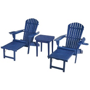 Jiallo Oceanic Collection Adirondack Chaise Lounge Chair Foldable, cup and glass holder, built in ottoman, Set of 2 Lounge chairs and 1 end table - 1 of 4