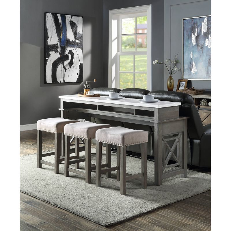76&#34;Wandella Marble Top Dining Table Beige Fabric/Weathered Gray Finish - Acme Furniture, 1 of 8