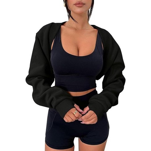 Womens Stylish Bolero Long Sleeve Sweatshirts Bolero Open Front Cropped Cardigan Workout Crop Tops Sweatshirt Shrug Sweatshirt Bolo Black 2xl Target