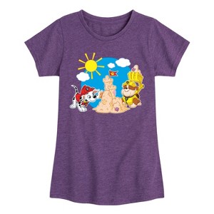Girls' - Paw Patrol - Marshall And Rubble Beach Fitted Short Sleeve Graphic T-Shirt - 1 of 4