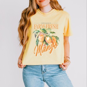 Simply Sage Market Farm Fresh Mango Watercolor Boxy Crop Top - 1 of 4