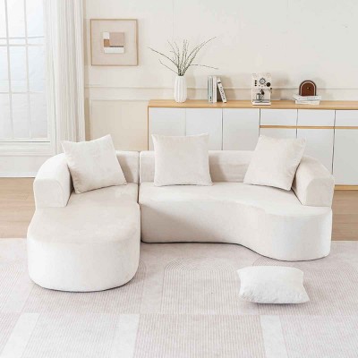 Modular L-Shape Sectional Sofa, Deep Seat Couch with Chaise, Sponge Compression Sofa with Spring Support and Corduroy Cover-Coolbibila