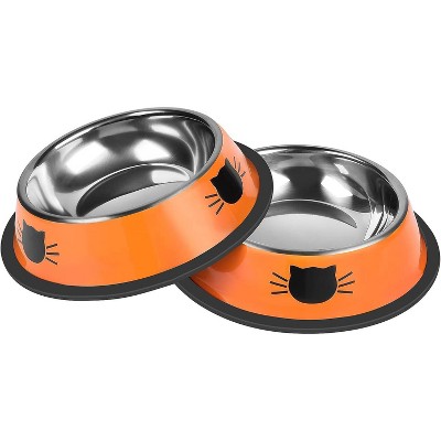 2 Pcs Non-Slip Stainless Steel Small Cat Food Bowls - Unbreakable, 7 Oz, Removable Rubber Base, Easy to Clean, Lovely Color