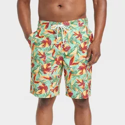 Men's 9" Leaf Print E-Board Swim Shorts - Goodfellow & Co™ Green/Red