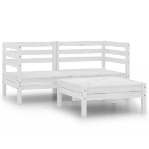 vidaXL 3 Piece Patio Lounge Set Solid Wood Pine White - 1 of 4