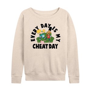 Women's - Hey Arnold! - Cheat Day Lightweight French Terry Wide Neck Long Sleeve Shirt - 1 of 4