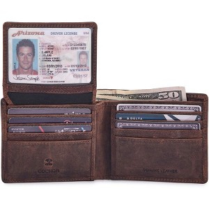 Generic Bifold Wallet for Men's Real Genuine Slim Leather RFID Blocking 2 ID Windows - 1 of 4