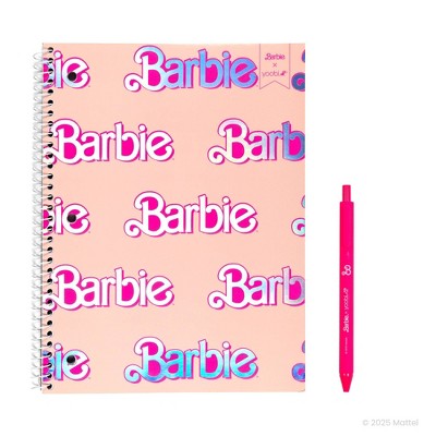 Yoobi Barbie 1 Subject Notebooks 8"x10.5" Wide Ruled with Pen Pink Barbie Logo Pattern