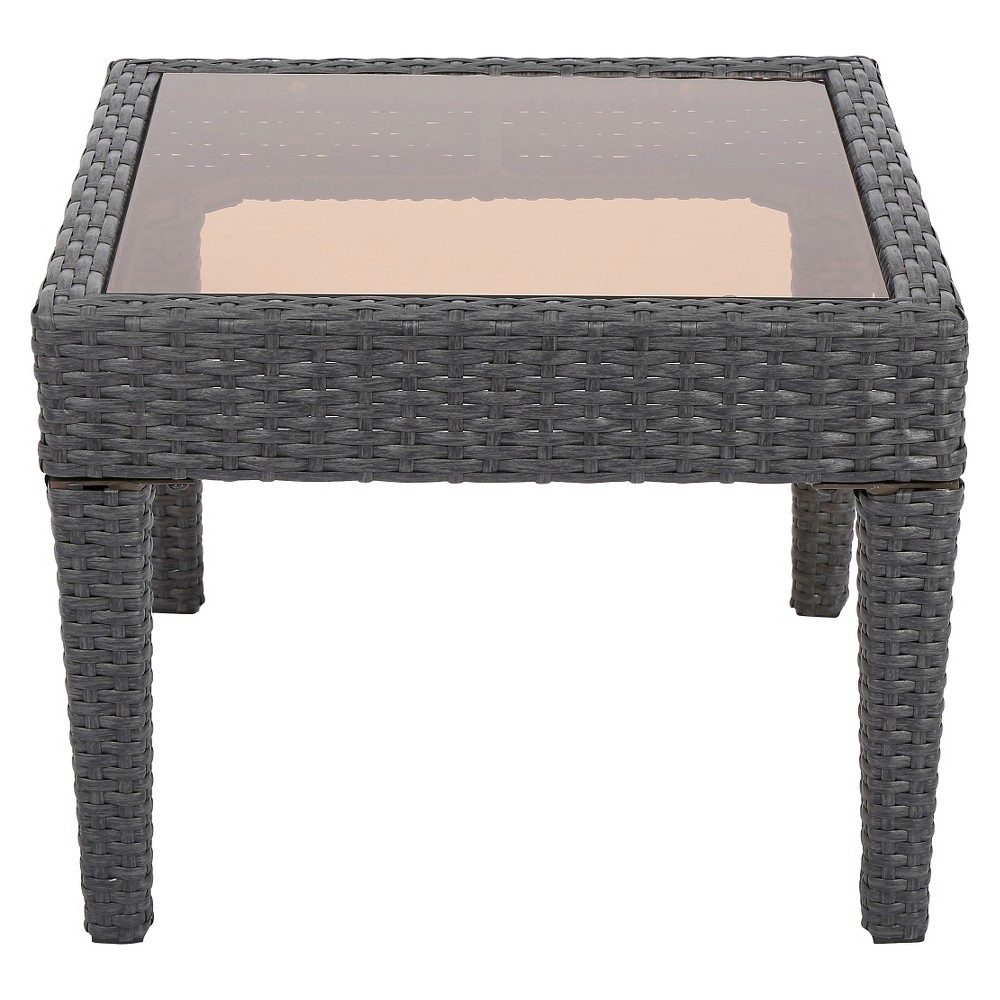 Antibes Wicker Patio Accent Table - Gray - Christopher Knight Home: Durable Tempered Glass Top, Weather-Resistant Outdoor Furniture