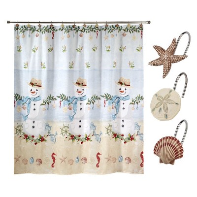 Coastal Snowman Shower Curtain & Shower Hook Set