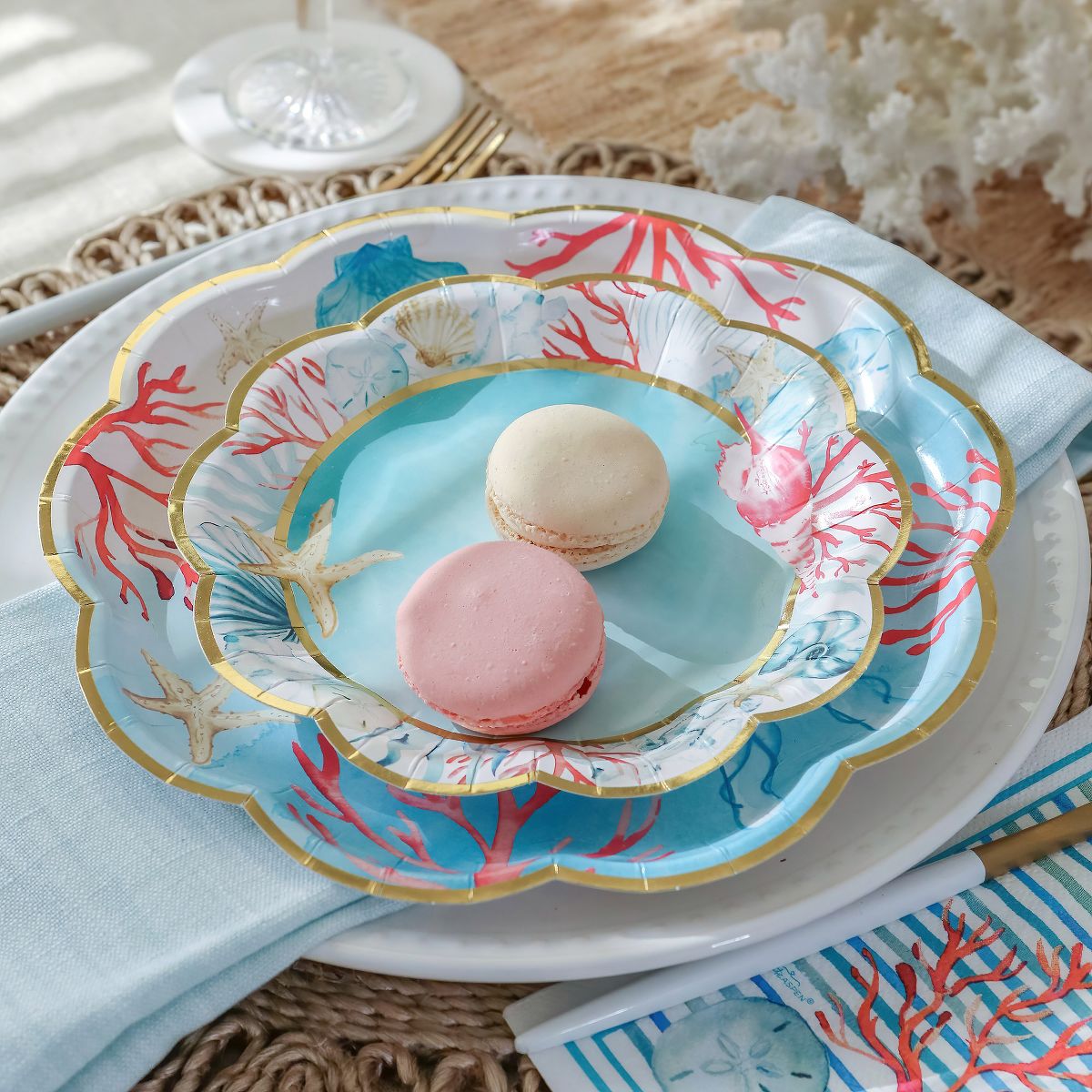 Kate Aspen Beach Party 62 Piece Coastal Party Tableware Set, Birdal Shower Decorations Plates & Napkins, Vibrant Floral Nautical (16 Guests) - thumbnail 3