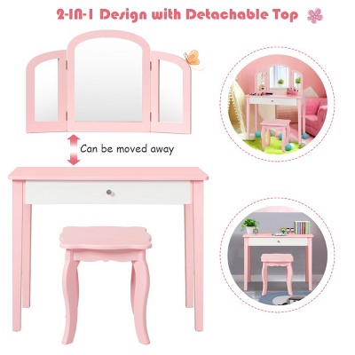 Pink Princess Kids Vanity Set with Mirror and Stool