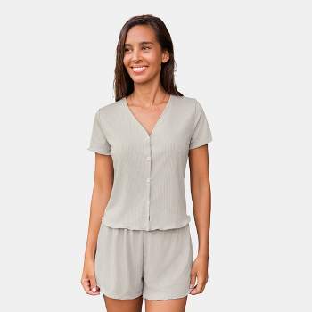 Women's Jersey Front Button Top & Shorts Pajama Set Loungewear - Cupshe