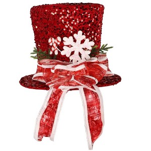 Aoibox Large Christmas Tree Topper Hat 12 x 9 Inch Red Sequin Top Hat with Bow Snowflake Candy Cane Holiday Decor 1 Piece - 1 of 4