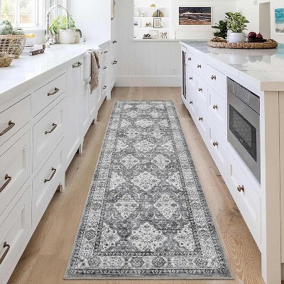 Machine Washable Vintage Area Rug, Non-Slip Low-Pile Foldable Carpet, Stain-Resistant Soft Floor Cover for Bedroom, Living Room, Kids